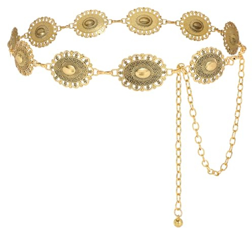 VONMELLI Damen Western Kettengürtel Cowgirl Concho Taillenkette Metall Bauchkette Gold Gürtel für Kleid