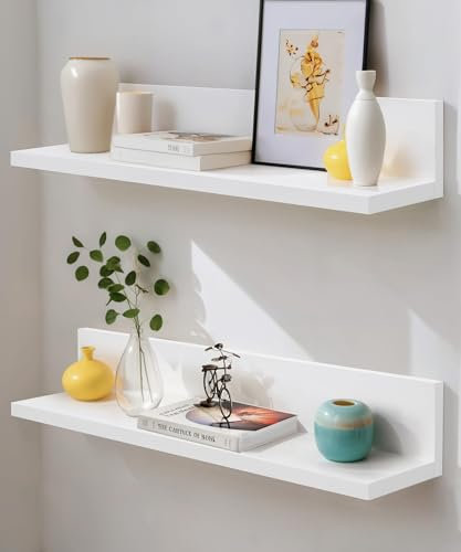 Afuly Etagere Murale Blanche Lot de 2 étagères flottantes Longues pour Cuisine, Chambre à Coucher, Salle de Bain, étagère de Rangement pour Salon, buanderie, décoration d'intérieur, 76 cm