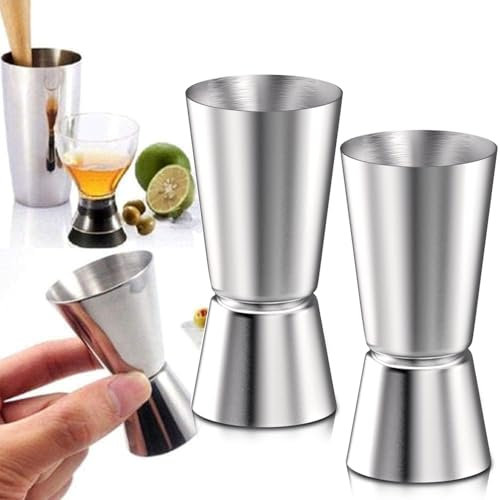 Set of 2 Stainless Steel Double Jiggers - 25/50ml Spirit Measures for Bartending, Home Bar, and Professional Use - Durable and Rust-Resistant Shot Measuring Cups