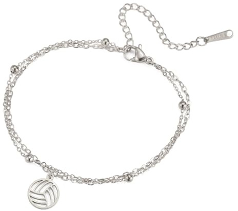 TEAMER Bracciale pallavolo delicato Bracciale a catena doppia pallavolo ridimensionabile Gioielli sportivi di tendenza per gli amanti della squadra atleta allenatore di pallavolo (Argento)