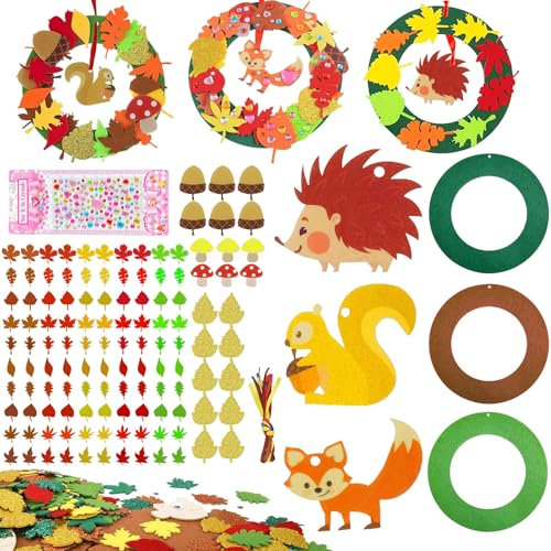 Auzlya Herbst Bastelset für Kinder - 133 Stück Filz Set mit Igel, Eichhörnchen, Fuchs - Kreativset für Herbstkränze und Herbstdeko