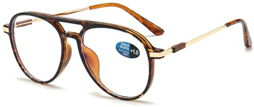 ABETOS Retro Pilot Reading Glasses Blue Light Blocking Fashion Women Men Computer Readers Full Frame Metal Temples Double Bridge Eyeglasses