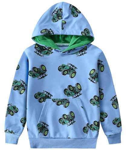 DHASIUE Kids Boys Dinosaur Hooded Sweatshirt Cotton Tractor Hoodie Jumper Toddler Baby Casual Clothes Long Sleeve Top Shirts Pullover Age 1-7 Years