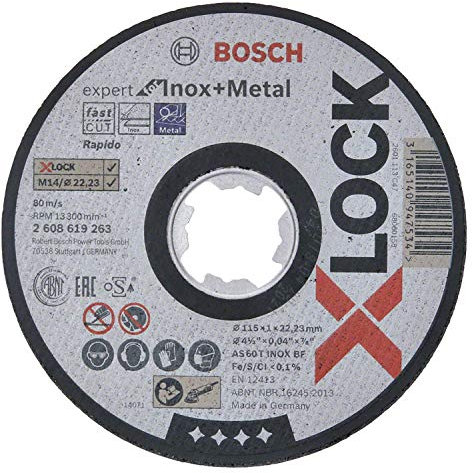 Bosch Professional 1x Gerade Trennscheibe Expert (für Inox und Metall, X-LOCK, Ø115 mm, BohrungsØ: 22,23 mm, Dicke:1 mm) (Packung mit 10)