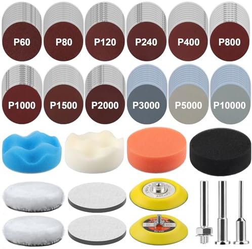 Linkstyle 133PCS Sanding Disc Drill Polishing Kit, 3 Inch Wet Dry Sandpaper Set, Multi Grit 60–10000 for Wood Metal Glass