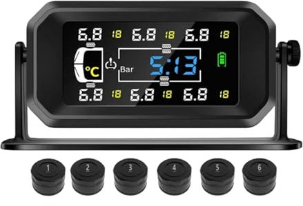 Reifendruckkontrollsystem, TPMS 6 Rad Modi, 8 /15 BAR, 116/217 PSI Max, mit 6 Externen Kupfer Reifendrucksensor, Vertikal/Hängend Montierbar, Solar USB Aufladung, für Busse, Wohnmobile, LKW (0-8 BAR)