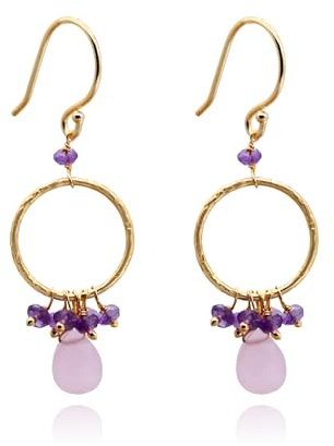 KOKO Orecchini al quarzo rosa e ametista lavanda naturale – gioielli Boho in pietre semi-preziose placcati in oro 18k – Orecchini pendenti eleganti, idea regalo per donna, Mediano, Ottone, Quarzo