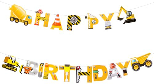 Süße Geburtstagsdeko Jungen,Alles Gute zum Geburtstag Banner.Happy Birthday Girlande für Junge,Baufahrzeug Geburtstagsgirlande Geburtstagsparty Dekoration Bau-Themen Geburtstagsparty Jungen Geburtstag