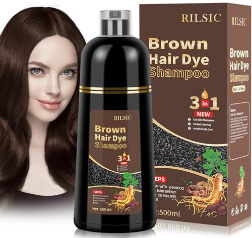 Champú Tinte Marrón Cubre Canas, 500ML Hair Dye Shampoo 3 en 1, Champu Tinte Canas Mujer Hombre, Champú de Color Tinte Pelo,Pelo instantáneo, Cubre Canas En Minutos para Mujer Hombre