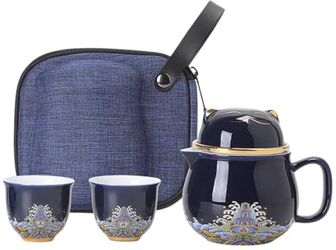 Teapot Set with Mugs, Portable Ceramic Tea Cup Set - Lucky Cat Teapot Set Ceramic Tea Cups Set | Shockproof Porcelain Tea Cups with Tea Strainer for Travel and Home