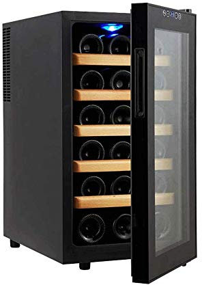 IUBGFTO Refrigerador Enfriador de Vino para 18 vinos - Enfriador de Vino Tinto y Blanco - Bodega de encimera - Refrigerador Independiente con Pantalla LCD Controles táctiles Digitales
