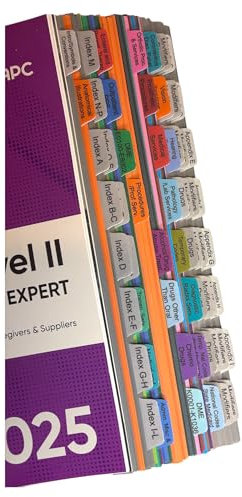 Buchreiter für HCPCS Level II Expert 2025 AAPC Version. Laminiert, farbkodiert und neu positionierbar mit Ausrichtungskarte für einfache Anwendung. (Buch nicht im Lieferumfang enthalten)