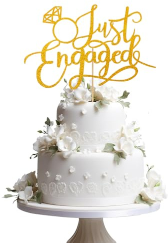 CIATBYYJ Engaged Cake Topper for Engagement Party Decorations, Engaged Ring Sign, Bridal Shower - Wedding Engagement Theme Party Decorations Gold flash (Gold)