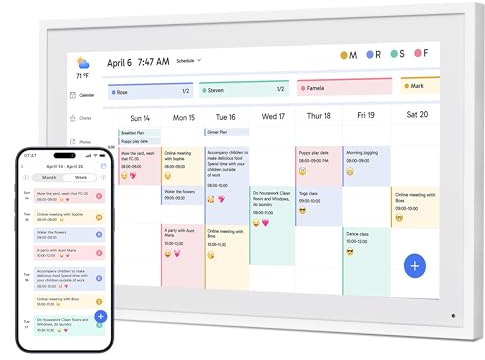 Dragon Touch 21,5 tums digital kalender vägg – 1 920 x 1 080 FHD elektronisk väggkalender familjeplanerare med 32 GB minne och vägghållare, pekskärm intelligent skrivbordskalender vit