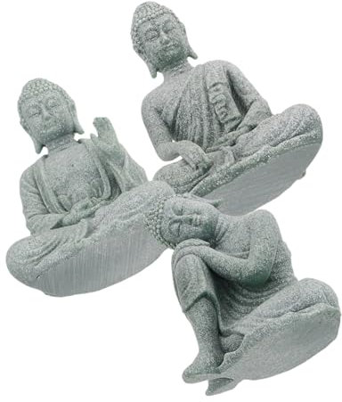 Holibanna 3 Stück Buddha Statue Sandstein Meditierende Buddha Figuren Feng Shui Gartendekoration Zen Wohnzimmer Feng Shui Ruhe Und Schutz