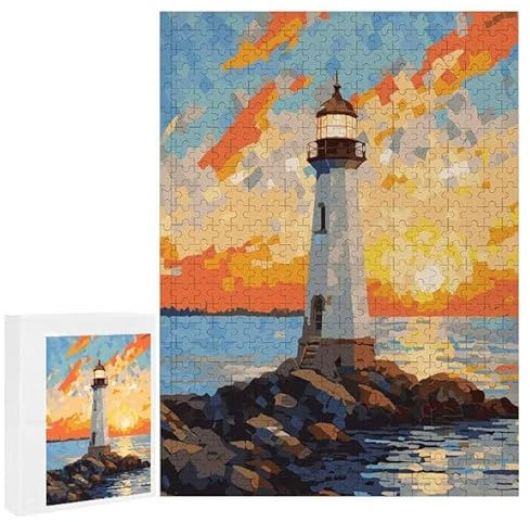 Puzzle 1200 Teile Erwachsene Leuchtturm 75 x 50 cm, 3D Visuelle Wooden Puzzle, DIY Craft Bastelpuzzles für Heimdekoration, Geschenkbox, Familie herausforderndes Puzzles F-114