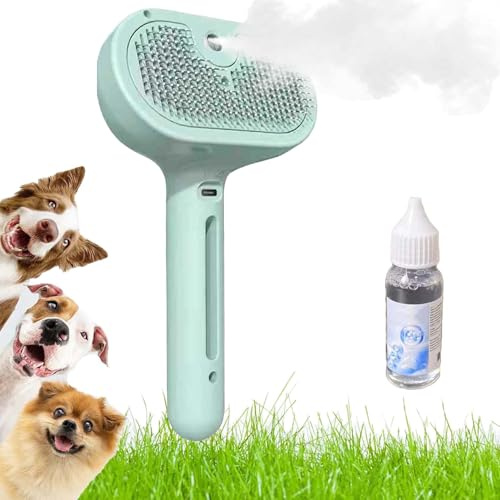 Mist Massage Dog Brush,Quick & Easy Pet Hair Remover Comb,Magic Wand For Pet Hair With Steam,3-In-1 Defur Comb Cat Steam,SprayHair RemovalComb With Water Tank And Release Button (Green)