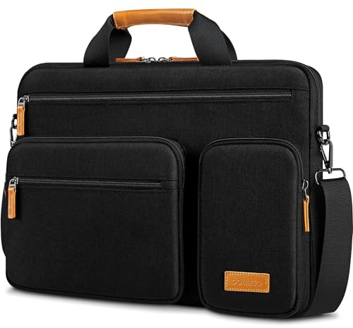 DOMISO Laptoptasche 17 Zoll Business Aktentasche Herren Wasserabweisend Laptop Tasche Schultertasche für 17-17.3 Notebooks, Chromebooks, Gaming-Laptops von Dell, HP, Lenovo, Acer, ASUS, Schwarz+Braun