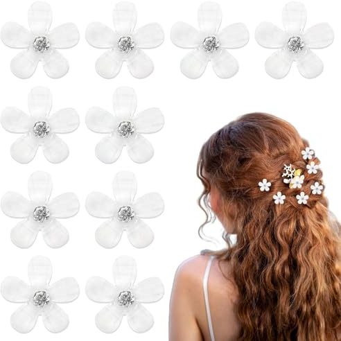 Esshogo 10 Pack Mini Hair Clips, Flower Hair Accessories, Fermagli per capelli per ragazze, Mini Fermagli con Strass, Decorazioni per Acconciature da Sposa, Accessori per capelli floreali