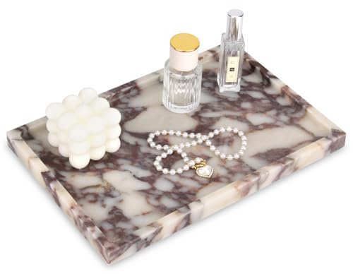Marble Bathroom Vanity Tray, Calacatta Viola, 12 x 8 x 0.8 | Home Kitchen Bathroom Tray, Natural Stone Decorative Countertop Trays, Soap Dispenser Perfume Key Trinket Ring Tray