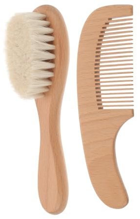 Kisangel Ensemble Brosse Et Peigne à Cheveux Pour Bébé Doux Et Souple, Brosse De Bain Pour Cuir Chevelu Délicat, Manche En Bois De Hêtre, Pour -né Et Soins Infantiles