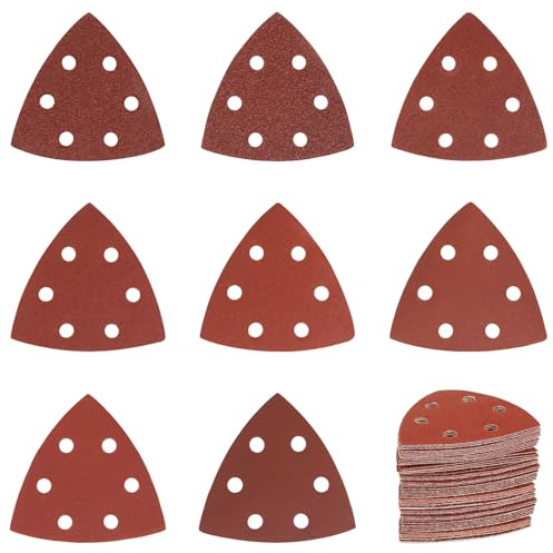 Lot de 120 feuilles de papier abrasif triangulaire, 93 x 93 x 93 mm, papier abrasif triangulaire, 6 trous, papier abrasif triangulaire, papier abrasif pour ponceuse triangulaire (grain 40, 60, 80, 120
