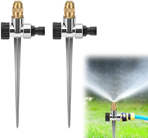 SIGANDG 2 Pezzi Irrigatore in Metallo per il Giardino, Irrigatore Automatico di Acqua da Giardino su Base a Spillo, Gamma di Irrigazione Regolabile da 0 a 360 Gradi