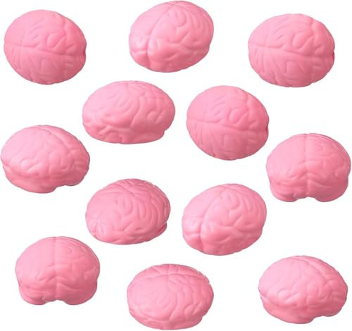 12 Stück Squishy Gehirn-Stressbälle, realistische Halloween-Partygeschenke, rosa Hand-Stresstabbau-Requisiten, Party-Dekoration, Requisiten, Rosa (6 x 5,5 x 5,5 cm)