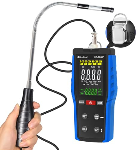HOLDPEAK Digitales Anemometer mit einziehbarem Hotline-Sensor, Windgeschwindigkeitsmesser für Messung von Luftströmungsgeschwindigkeit und Temperatur, automatische Abschaltung, für Segeln, HLK