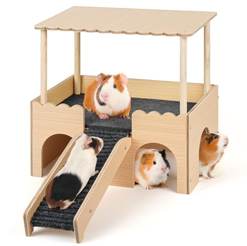 Mehrstöckiges Meerschweinchen Versteck mit Treppe und Matten – Extra Groß Meerschweinchen Schloss Abnehmbare Verstecke für Hamster, Kaninchen & Chinchillas，Abnehmbares Haus (Neu Grau)