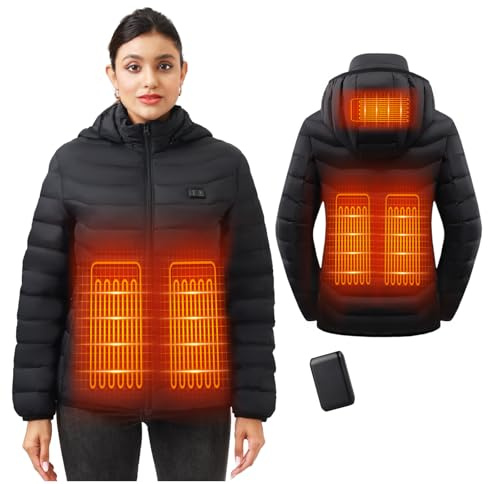 Mincoo Giacca Riscaldato con Cappuccio, Giacca invernale Uomo Donna Calda con 3 Livelli di Riscaldamento, Porta di ricarica USB, Cappotti Impermeabile per Il Lavoro