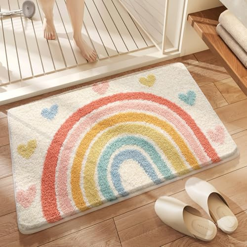 Loismood Regenbogen Luxus Bad Matte rutschfest und super saugfähig weiche Mikrofaser Bereich Teppich Maschine waschbar Teppich für Wohnzimmer, Schlafzimmer und Bad, 80 x 50 cm