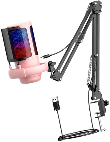 Wdbild USB Gaming Mic Condenser Microphone LED Cool Lighing Feature For PC With Flexible Arm And Real Time Sound Noise Reduction Microphone