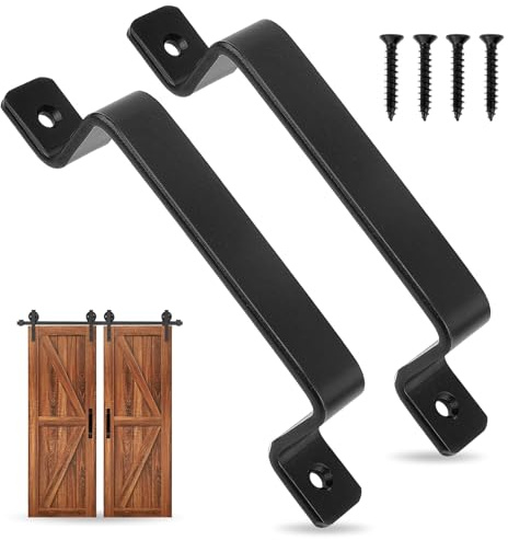 DYHNQE 2Pcs Mental Door Handles 190mm, Sliding Door Handles Vintage Heavy Duty Barn Door Pull Handle Black Push Pull Handle for Kitchen Bedroom Wardrobe Garage