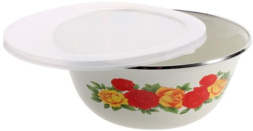 Uonlytech Bol Émail Vintage Beige avec Couvercle Saladier et Soupière Robuste pour Soupe Salade et Stockage Ustensile Cuisine Polyvalent pour Maison et Restaurant