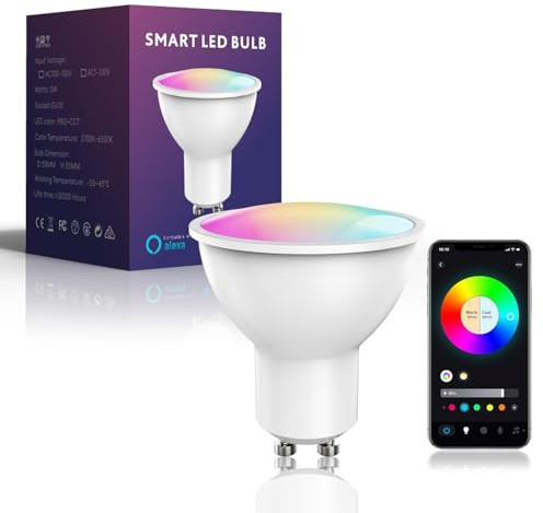 POIUYTO LED Smart Glühbirne GU10, WLAN LED Lampe RGBWW dimmbare mit 16 Millionen DIY-Farben, 420LM, Smart home Alexa Zubehör, Sprachsteuerung Funktionieren mit Alexa, Google Assistant, 1 Stück