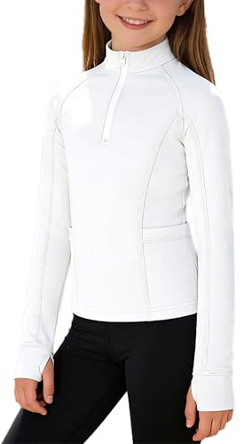 Miaeowve Kids Girls Horse Riding Zip-Up Shirt Stand Collar Long Sleeve Thumb Holes Top with Pockets