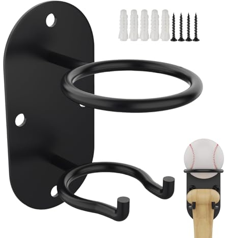 Baseballschläger-Wandhalterung – 4,72 x 2,36 x 4,72 Zoll, robuster Baseball-Ausstellungsständer aus Metall | Baseballschlägerhalter für die Wand | 2-in-1-Schlägerständer aus Metall | Baseball-Ringhalt
