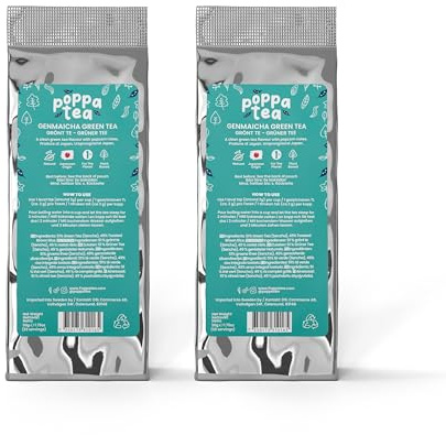 PoppaTea Löst Grönt Te - Japanskt - Grönt te i lösvikt - Gröna Teblad (2 x Refill Pouch (100g), Genmaicha)