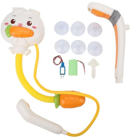 Ghzste Cabezal rociador de bañera para bebé, juguete para niños pequeños, bañera de bebé, cabezal de ducha, lindo conejo, cabezal de pulverización doble, juguete de baño eléctrico