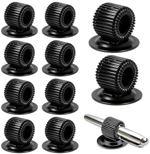 Yohtlfp Porte-stylos Noirs Auto-adhésifs, 10PCS Métal Organisateur de Stylo | avec Boucle à Ressort Réglable pour Crayons, pour Réfrigérateur, Tableau Blanc, Tableau d'Affichage