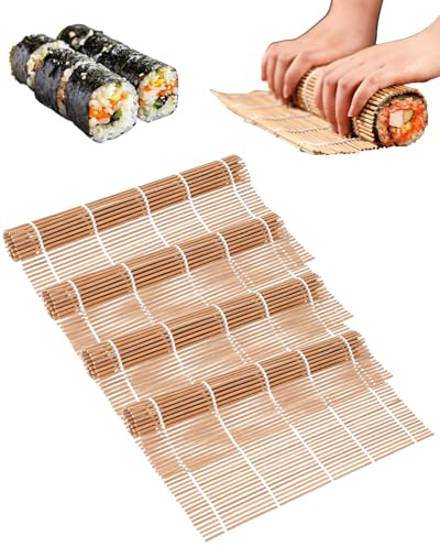 HAPZUR Sushi Rollmatten 4er Set – Natürliche Bambusmatten für Sushi zum Selbermachen, ideal für Anfänger & Profis für perfekte Reisrollen