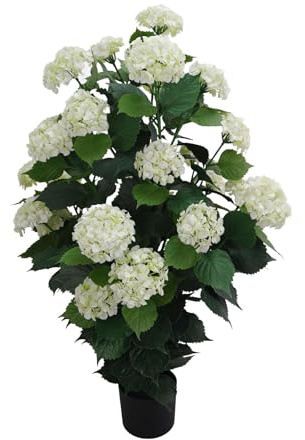 True Products Artificial White Hydrangea Bush Plant 120cm Tall, Ultra Realistic Indoor/Outdoor UV Protected Décor Home Office Events