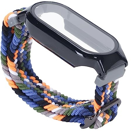 CHEOTIME Funda protectora de pantalla 3 en 1 para Mi Band 7, correa de nailon de repuesto, película protectora, juego de cubierta de parachoques de 360° a prueba de golpes (Vaquero con marco negro)