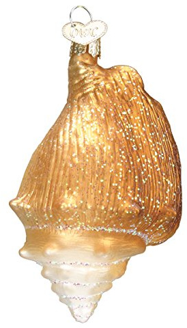 Old World Christmas Golden Seashell Glass Blown Ornament for Christmas Tree, Handcrafted Holiday Decoration, Seashell Collection