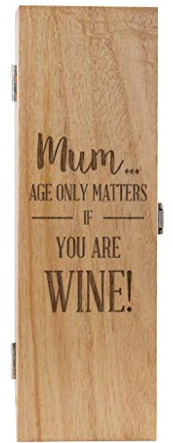 Caisse à bouteille de vin ludique, cadeau d'anniversaire pour maman, inscription MUM...AGE ONLY MATTERS IF YOU ARE WINE (bouteille de vin non incluse)