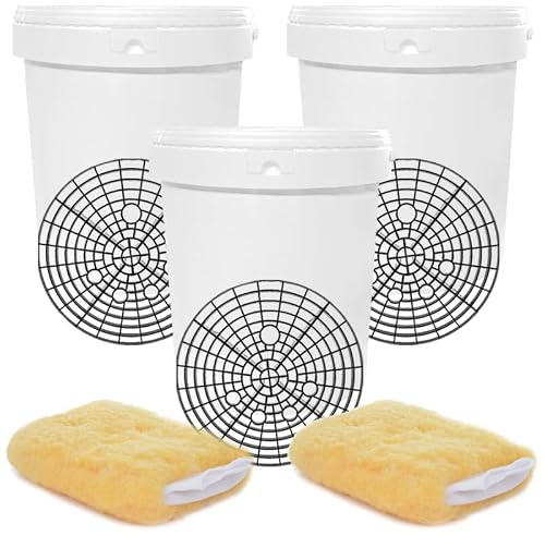 3 Car Wash Buckets & Barriers - Swirl Free Wash Solution - Mitts