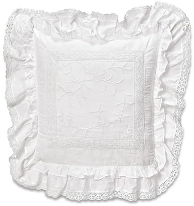 Loberon Kissen Marbury, Florale Stickereien, fein gehäkelte Details, Vintage-Charme, weiche und formstabile Füllung, Ostern, Ostertextilien, Baumwolle, Polyester, weiß