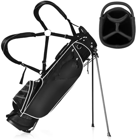 GOPLUS Golftasche, Golfbag, Golf Stand Bag mit Pencil Bag, Profi-Reisebag, Ständerbag mit Gurt, Farbewahl (Schwarz)