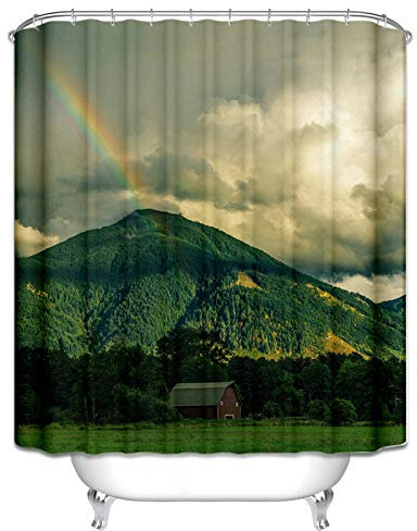 Daesar Polyester-Stoff Duschvorhang Anti-Schimmel Berge Hütte im Wald Duschvorhang Polyester-Stoff Vintage 150x180 cm